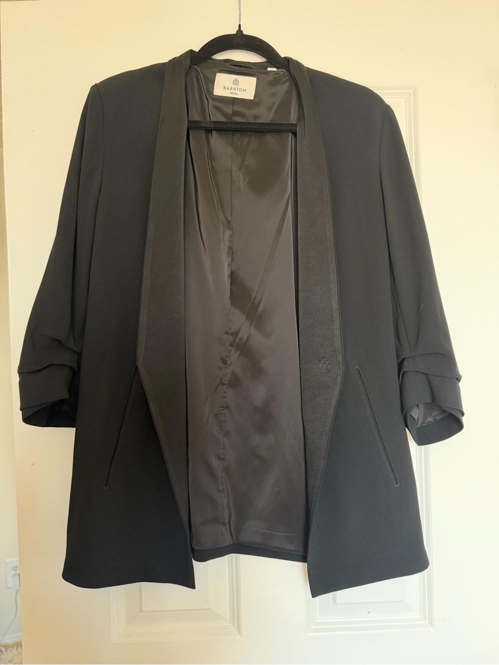Babaton Black Satin-Trim Open Blazer